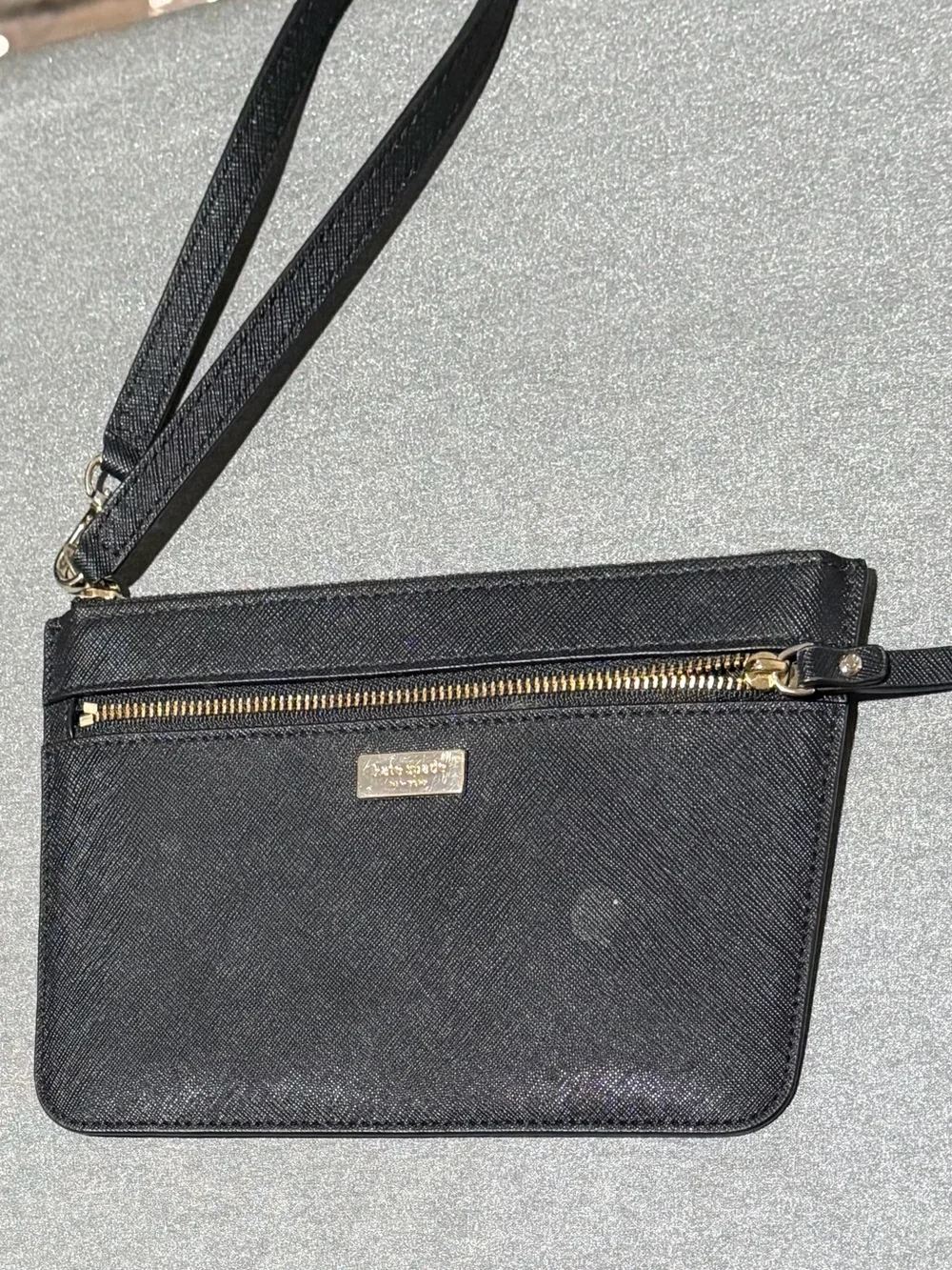 kate spade black saffiano wristlet with gold hardware